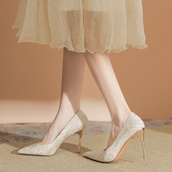 Pantofi de toc înalt, vârf ascuțit, din microfibră, model floral, toc cui subțire, înălțime toc peste 8 cm