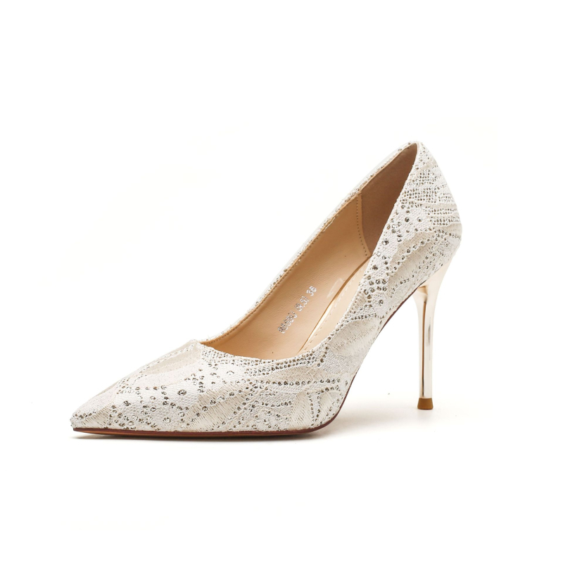 Pantofi de toc înalt, vârf ascuțit, din microfibră, model floral, toc cui subțire, înălțime toc peste 8 cm