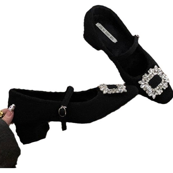 Ženske Mary Jane cipele s kvadratnim vrhom, PU unutrašnjost, plišasti ulošak, niski pet, gumeni potplat