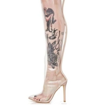 Botine dama cu toc înalt, exterior TPU transparent cu cristale, vârf ascuțit, spate fermoar, toc peste 8 cm