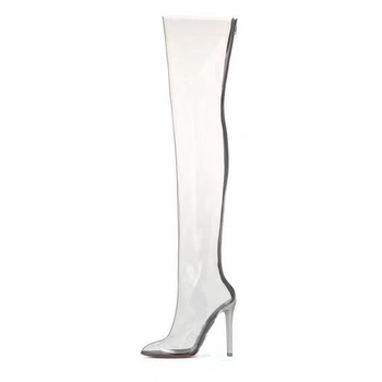 Botine dama cu toc înalt, exterior TPU transparent cu cristale, vârf ascuțit, spate fermoar, toc peste 8 cm