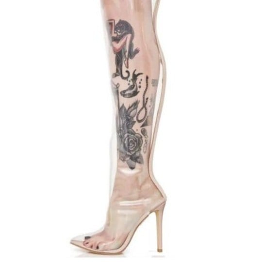 Botine dama cu toc înalt, exterior TPU transparent cu cristale, vârf ascuțit, spate fermoar, toc peste 8 cm