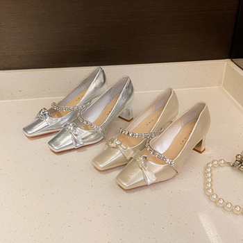 Pantofi Mary Jane pentru femei, cu vârf pătrat, partea superioară din microfibră, talpă PU, toc gros, înălțime toc 6–8 cm