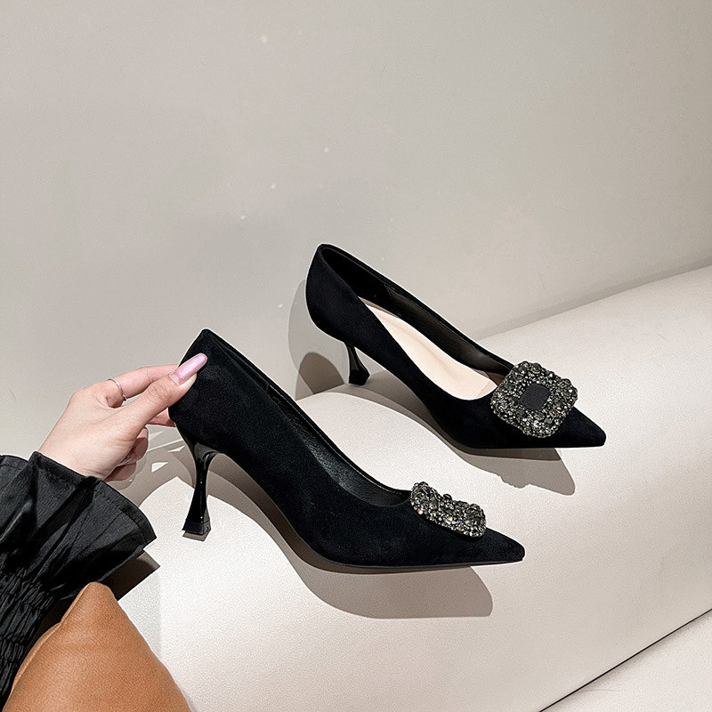 Damske velur cipele s oštrim vrhom, čašasto oblikovan potpetica 6–8 cm, slip-on