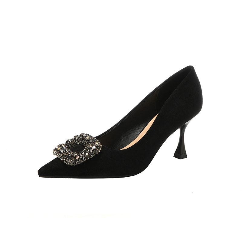 Damske velur cipele s oštrim vrhom, čašasto oblikovan potpetica 6–8 cm, slip-on