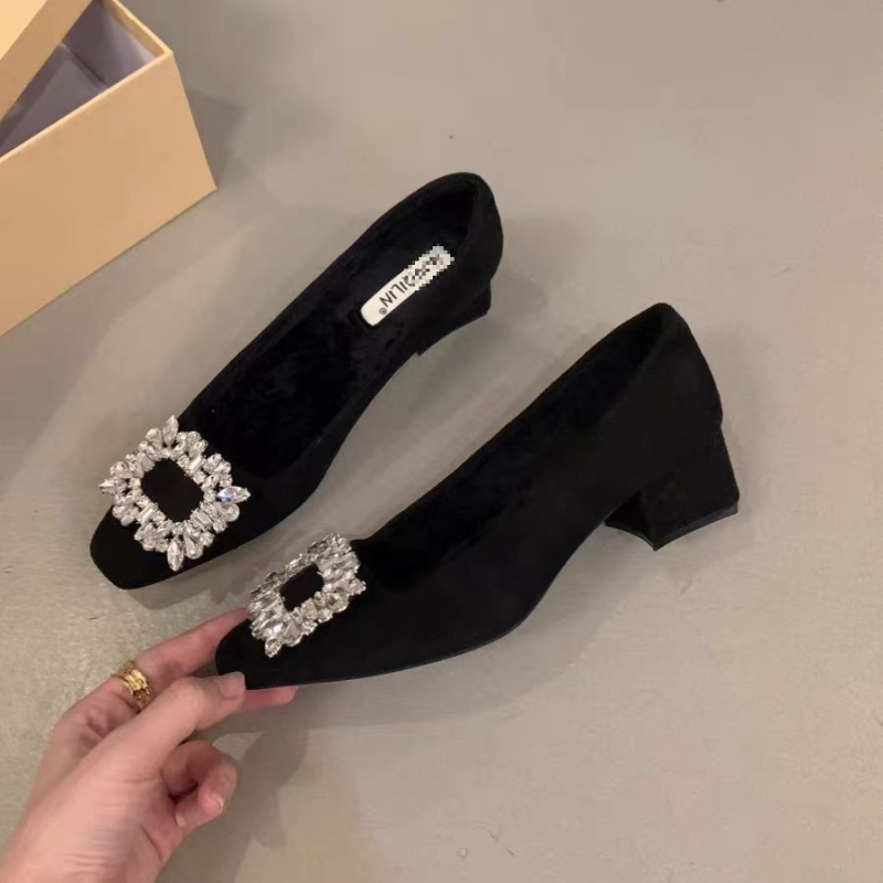 Ženske ravne cipele s kvadratnim vrhom, gornjište od mikrovlakna, niski kitten heel do 3 cm, ulošak od mikrovlakna kože, slip-on