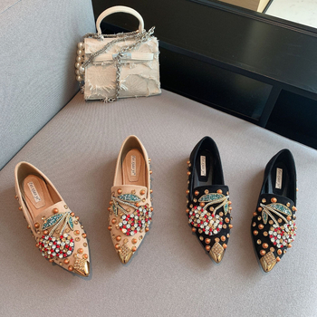 Fei xiaoyi dámske špičaté velúr topánky, plochá podrážka, slip-on