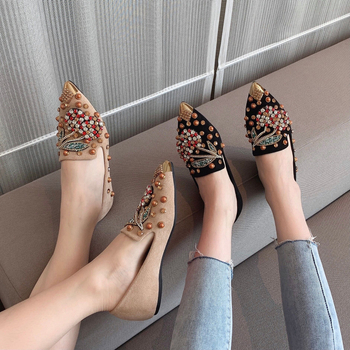 Fei xiaoyi dámske špičaté velúr topánky, plochá podrážka, slip-on