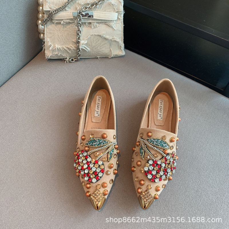 Fei xiaoyi dámske špičaté velúr topánky, plochá podrážka, slip-on