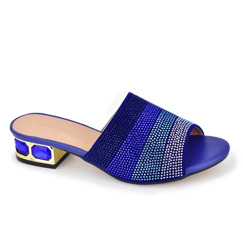 Női bankett szandál PU felsőrész, kerek orr, 6-8 cm sarok, PU talp, strassz díszítés