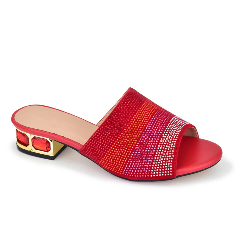 Női bankett szandál PU felsőrész, kerek orr, 6-8 cm sarok, PU talp, strassz díszítés