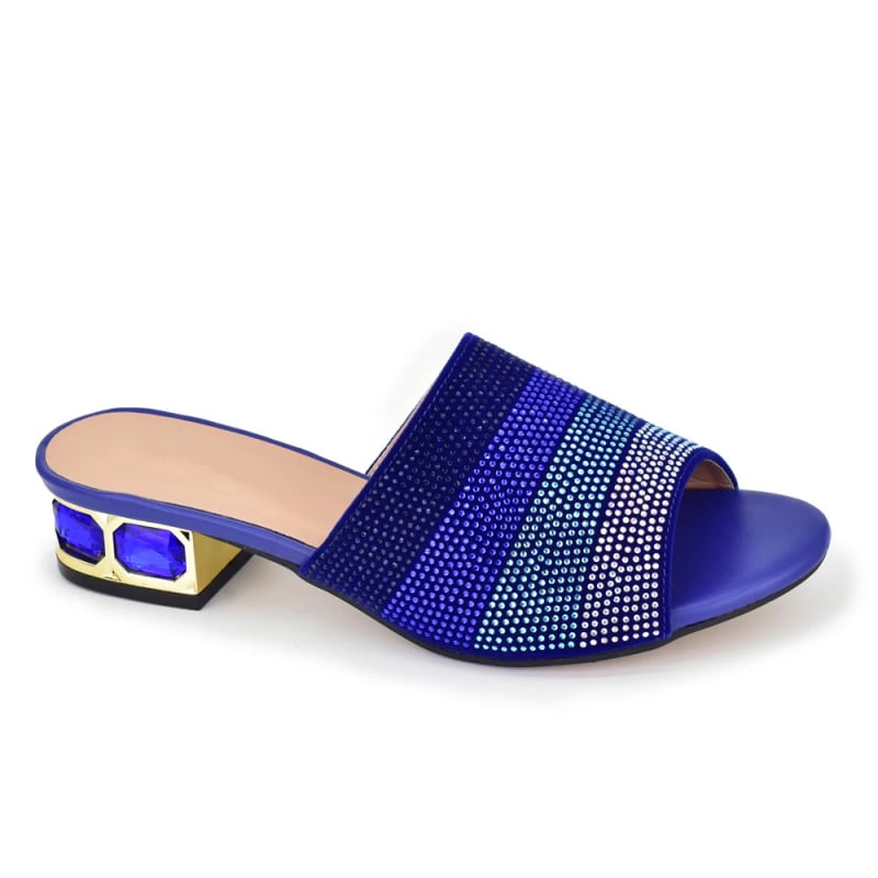 Női bankett szandál PU felsőrész, kerek orr, 6-8 cm sarok, PU talp, strassz díszítés