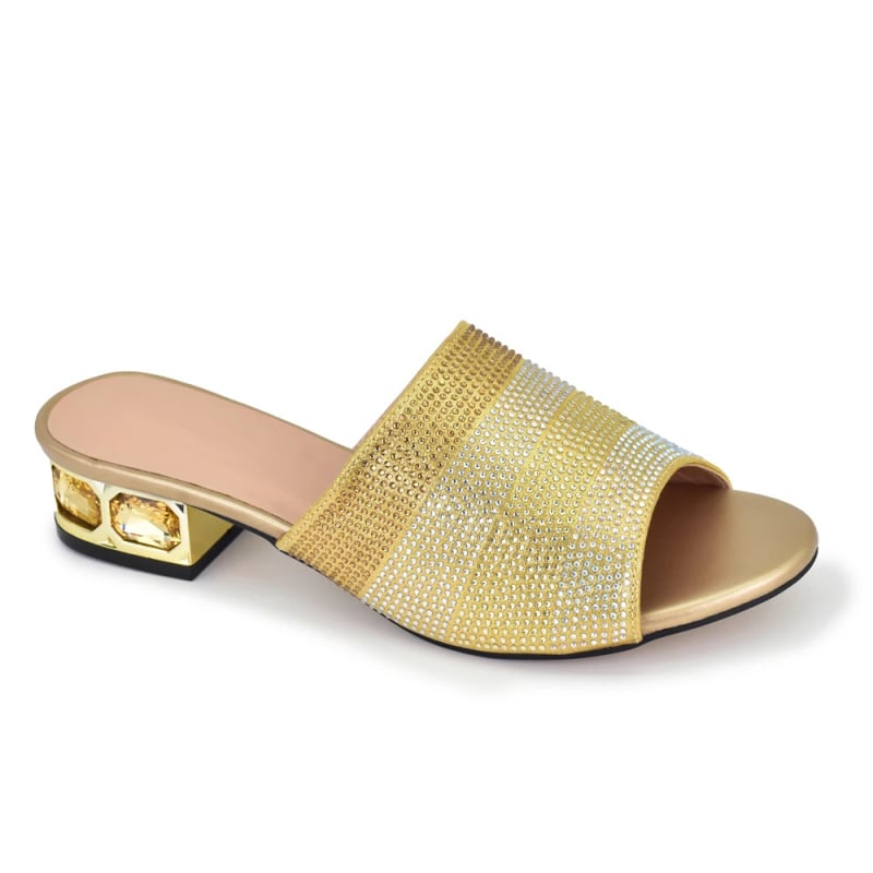 Női bankett szandál PU felsőrész, kerek orr, 6-8 cm sarok, PU talp, strassz díszítés