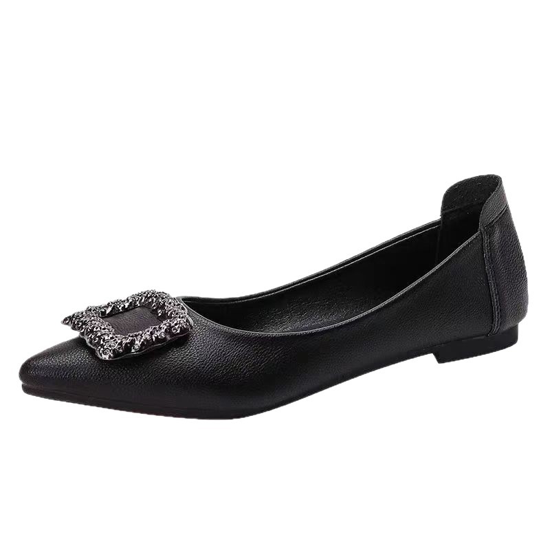 Ženske ravne cipele s oštrim nosom, gornji dio od PU kože, nizak pet, gumeni potplat, PU uložak, rhinestones ukrasi