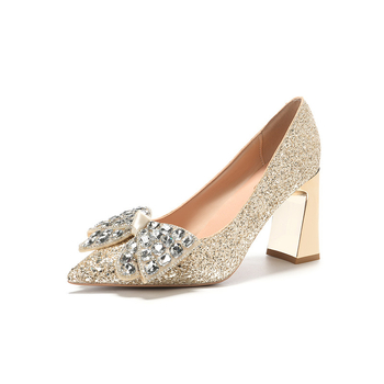 Pantofi de mireasă cu vârf ascuțit, PU partea superioară, talpă din cauciuc, toc gros 6–8 cm, stil sexy