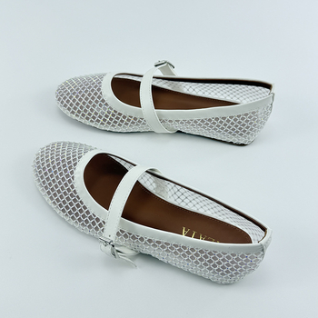 Ženske Mary Jane balerinke, zaobljeni nos, prozračan mrežasti gornji dio, slip-on, niski plosnati potpetica