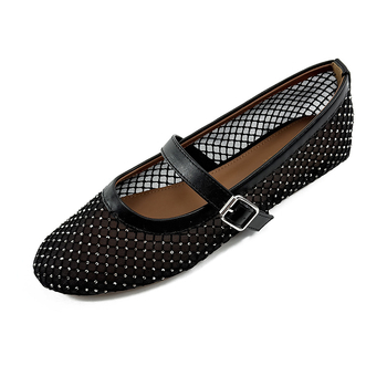 Ženske Mary Jane balerinke, zaobljeni nos, prozračan mrežasti gornji dio, slip-on, niski plosnati potpetica