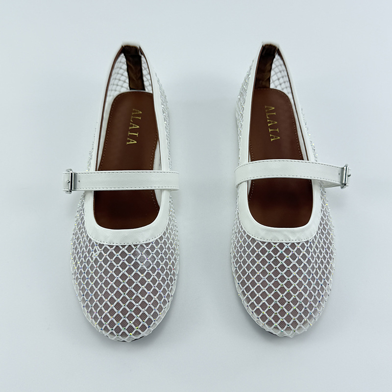 Ženske Mary Jane balerinke, zaobljeni nos, prozračan mrežasti gornji dio, slip-on, niski plosnati potpetica