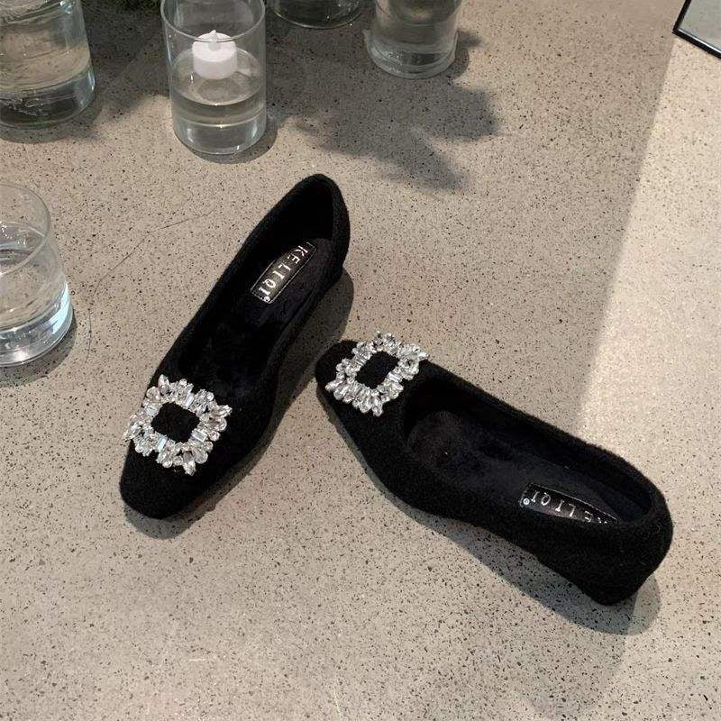 Minimalista női Mary Jane cipő, plüss bélés, filc felsőrész, alacsony sarok, slip-on