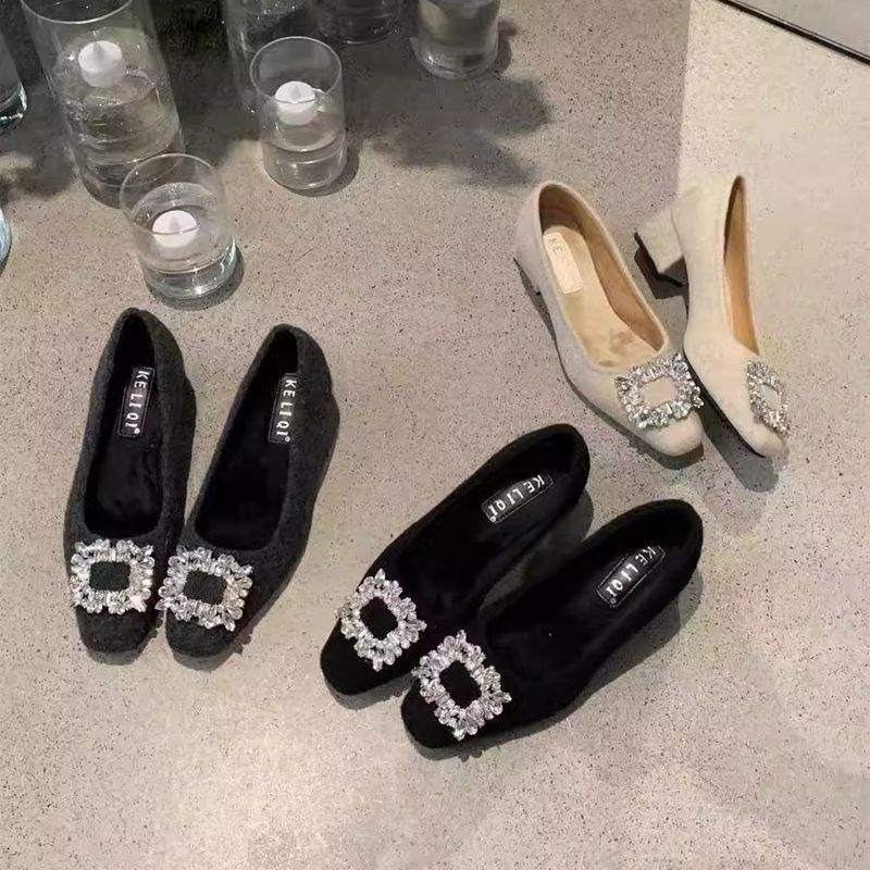 Minimalista női Mary Jane cipő, plüss bélés, filc felsőrész, alacsony sarok, slip-on