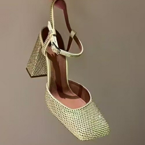 Mary Jane sandále s štvorcovým nosom, kamienky, zapínanie s prackou, sieťovaný vršok, hrubý podpätok nad 8 cm