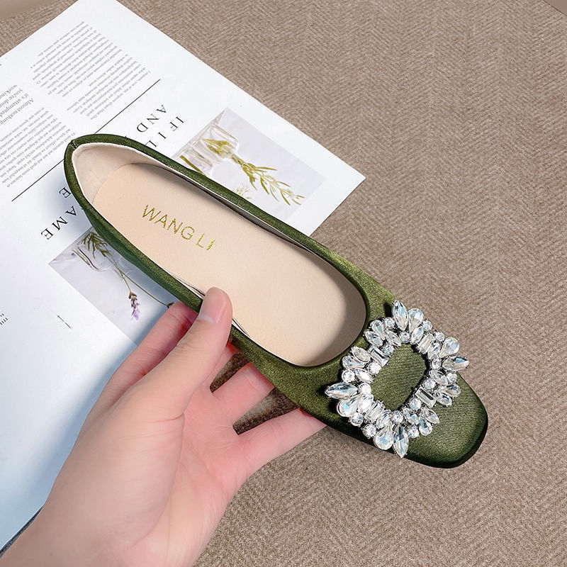 Pantofi plat cu vârf pătrat, din microfibră, talpă din cauciuc, toc mic 1-3 cm, închidere slip-on