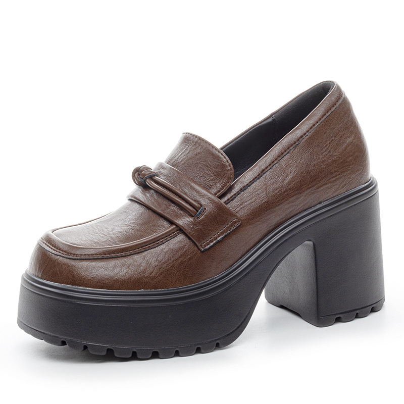 Ženske loaferice | Super visoki potpetice (>8 cm), kvadratni vrh, gornji dio od miješanih materijala, PU đon, slip-on zatvaranje, proljeće 2025