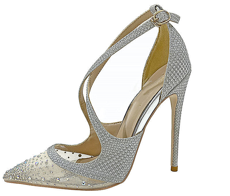 Vysoké podpätky s ostrým nosom, vršok z mikrovlákna, zapínanie s prackou