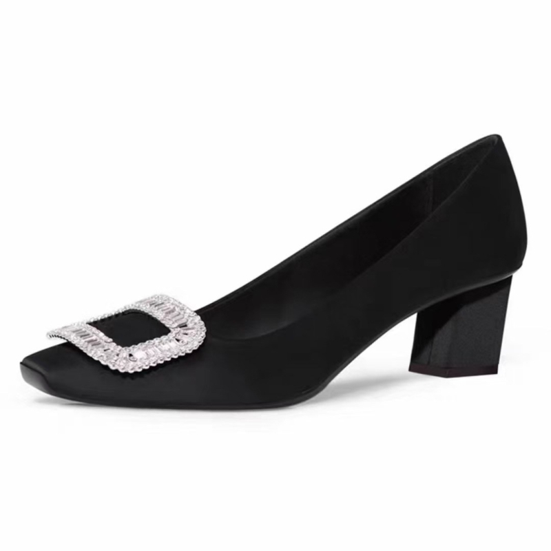Mary Jane cipele od prave kože s kvadratnim vrhom, debeli pet 3–6 cm, kopča remena