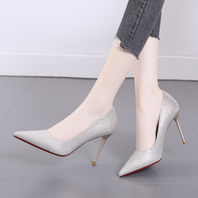 Ženske visoke potpetice s oštrim vrhom, peta preko 8 cm, stil stiletto, PU gornji dio, gumeni potplat