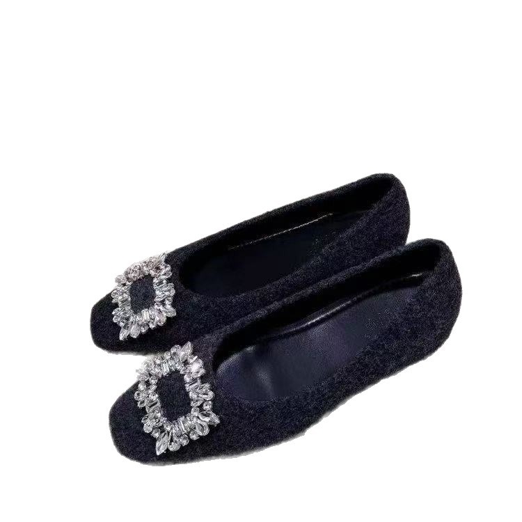 Pantofi femei din piele întoarsă cu cataramă pătrată, vârf rotund, toc 3–6 cm, căptușeală din blană artificială, talpă TPU