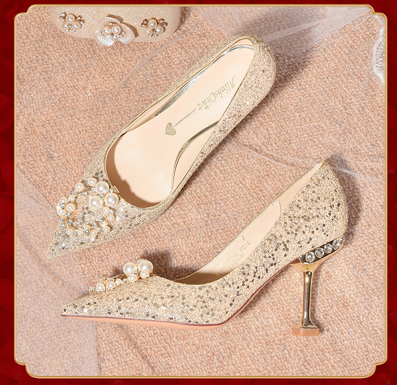 Menyasszonyi cipők, Mary Jane stílus, csúcsos orr, 6–8 cm sarok, PU felsőrész, PU talp