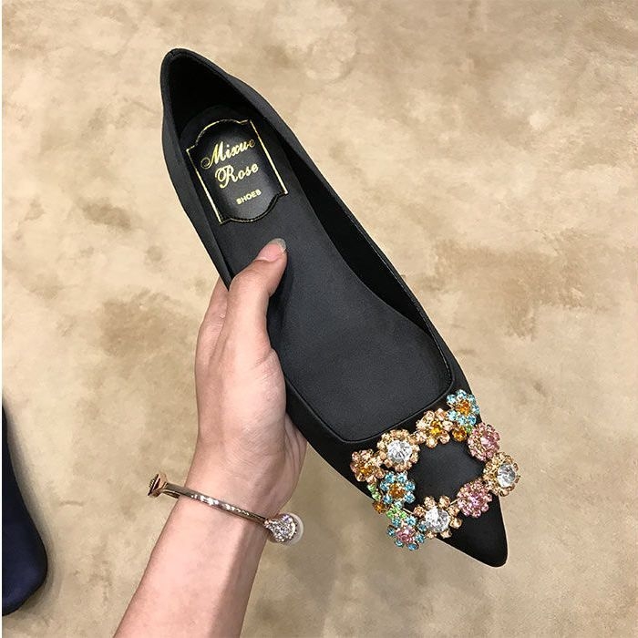 Cipele balerinke s satenskom gornjom, srednja visina pete 3-6 cm, gumena potplat, slip-on, Ultra-Fiber Leather ulošak