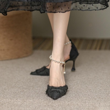 Cipele za djeverušu s špicastim nosom, gornji dio od ultrafin vlaknine, pet iznad 8 cm, korejski Oxford stil, tanak potpetica