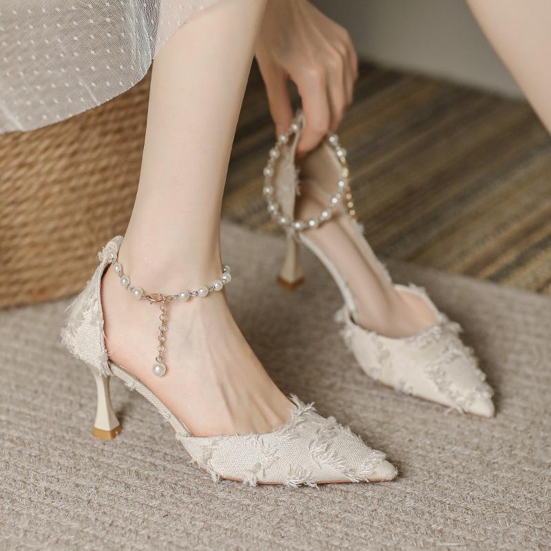 Cipele za djeverušu s špicastim nosom, gornji dio od ultrafin vlaknine, pet iznad 8 cm, korejski Oxford stil, tanak potpetica