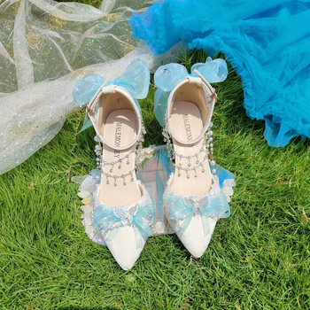 Mary Jane cipele s špicastim nosom, gornji materijal od ultra-fina vlakna, visina pete 3–5 cm, Lolita stil