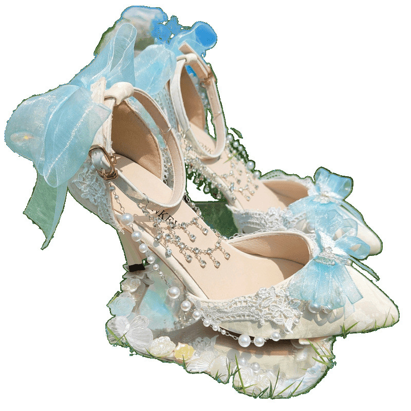 Mary Jane cipele s špicastim nosom, gornji materijal od ultra-fina vlakna, visina pete 3–5 cm, Lolita stil