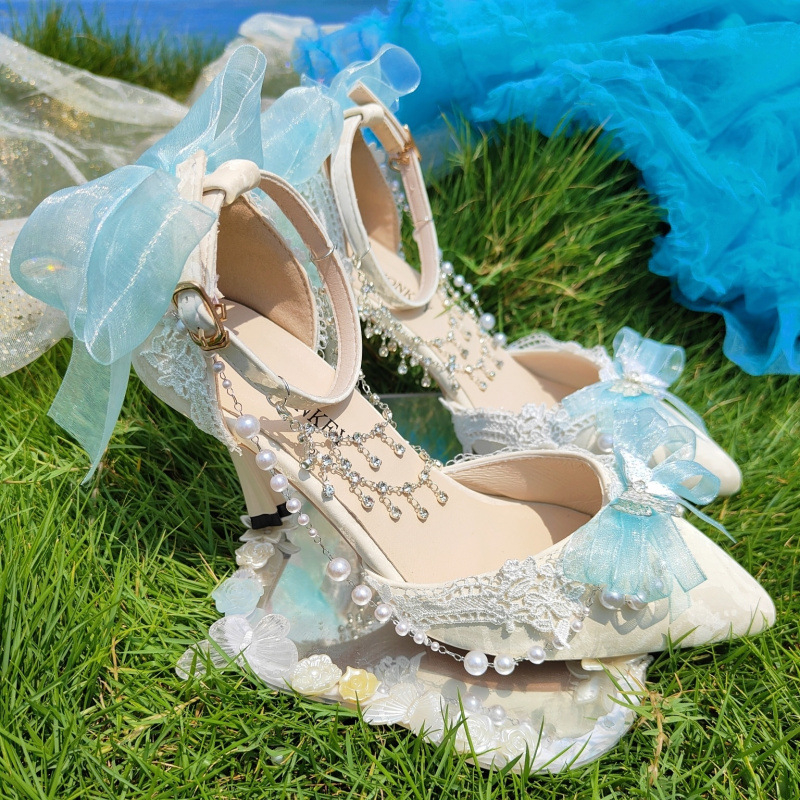 Mary Jane cipele s špicastim nosom, gornji materijal od ultra-fina vlakna, visina pete 3–5 cm, Lolita stil