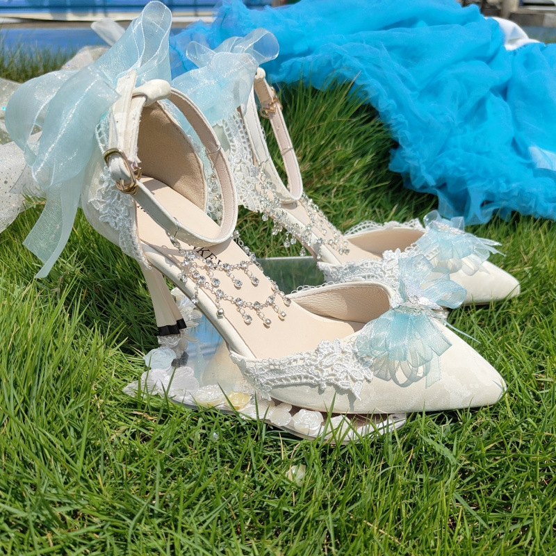 Mary Jane cipele s špicastim nosom, gornji materijal od ultra-fina vlakna, visina pete 3–5 cm, Lolita stil