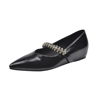 Ravne cipele s oštrim nosom, PU gornji dio, niska peta, gumeni potplat, retro stil