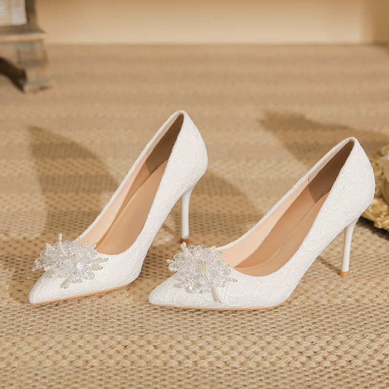Ženske visoke potpetice s oštrim nosom i mrežastim gornjim dijelom, štikle stiletto (>8 cm), PU ulošak, svadbene cipele