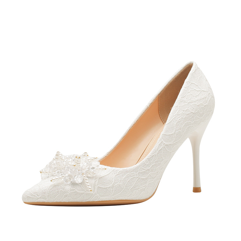 Ženske visoke potpetice s oštrim nosom i mrežastim gornjim dijelom, štikle stiletto (>8 cm), PU ulošak, svadbene cipele