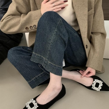 Dámske Mary Jane topánky, špičatý nos, PU horný materiál, zapínanie na pracku, nízky štvorcový podpätok 1-3 cm, kórejský štýl