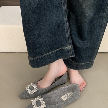 Dámske Mary Jane topánky, špičatý nos, PU horný materiál, zapínanie na pracku, nízky štvorcový podpätok 1-3 cm, kórejský štýl