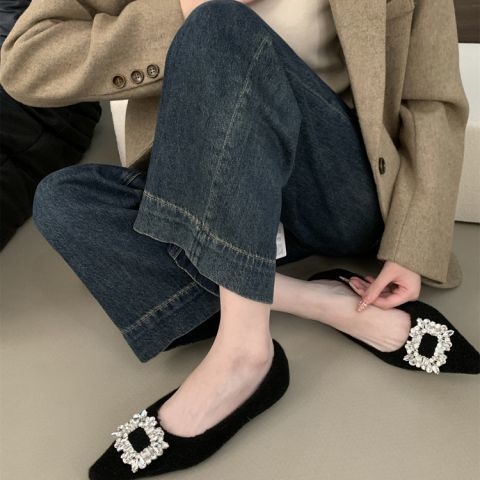 Dámske Mary Jane topánky, špičatý nos, PU horný materiál, zapínanie na pracku, nízky štvorcový podpätok 1-3 cm, kórejský štýl