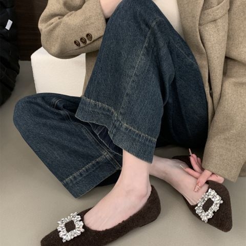 Dámske Mary Jane topánky, špičatý nos, PU horný materiál, zapínanie na pracku, nízky štvorcový podpätok 1-3 cm, kórejský štýl