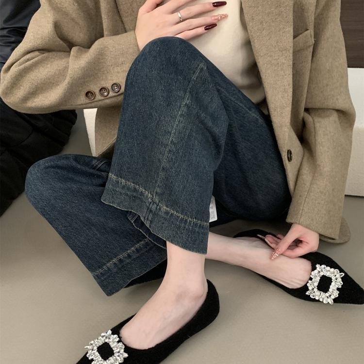 Dámske Mary Jane topánky, špičatý nos, PU horný materiál, zapínanie na pracku, nízky štvorcový podpätok 1-3 cm, kórejský štýl