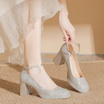 Mary Jane visoke pete za žene, s kvadratnim vrhom, PU gornji dio, debeli pet, visina pete 6–8 cm