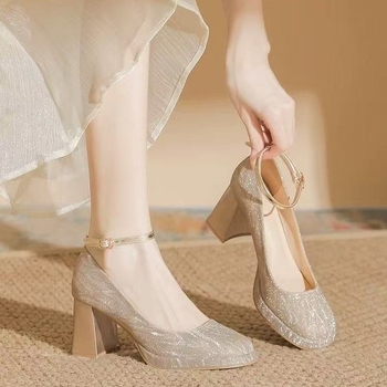 Mary Jane visoke pete za žene, s kvadratnim vrhom, PU gornji dio, debeli pet, visina pete 6–8 cm