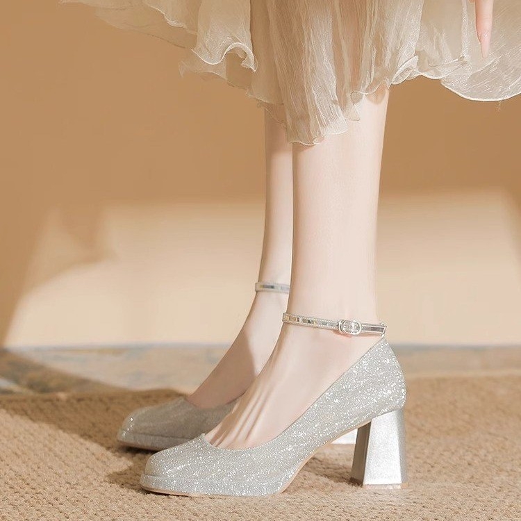 Mary Jane visoke pete za žene, s kvadratnim vrhom, PU gornji dio, debeli pet, visina pete 6–8 cm